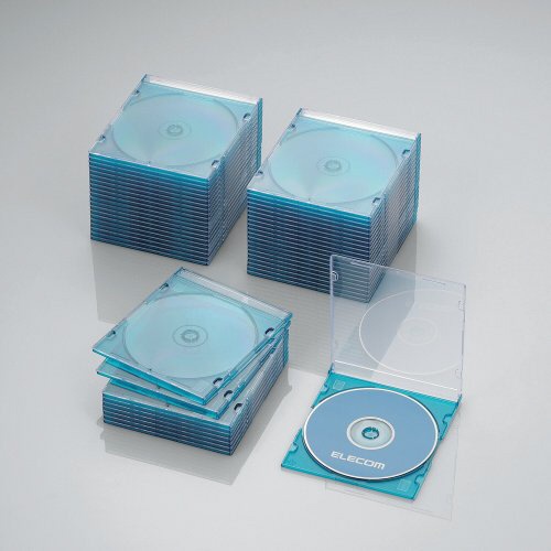 Blu-ray DVD CD対応 スリムケース 1枚収納×50 クリアブルー CCD-JSCS50CBU