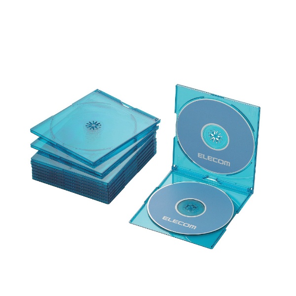 Blu-ray DVD CD対応 スリムケース 2枚収納×10 クリアブルー CCD-JSCSW10CBU